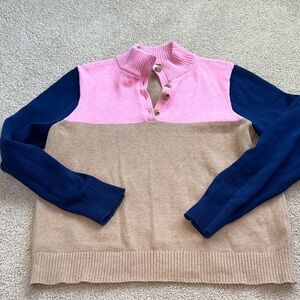 J. Crew Pink, Tan & Navy Colorblock Button-Front Sweater